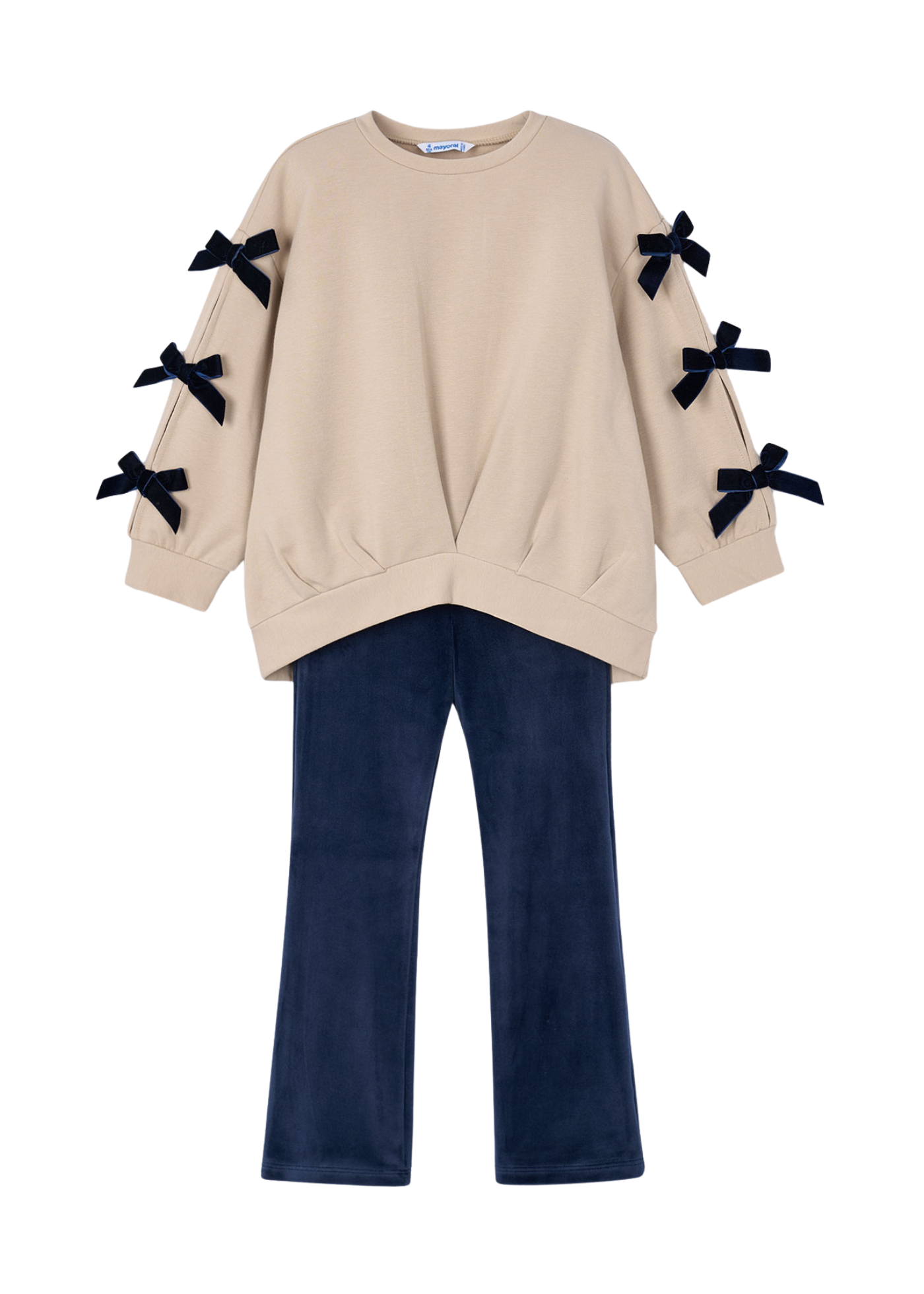 Set 2 Piese Bluza Bej cu Funde Catifea si Colanti Catifea Bleumarin 4725 Mayoral