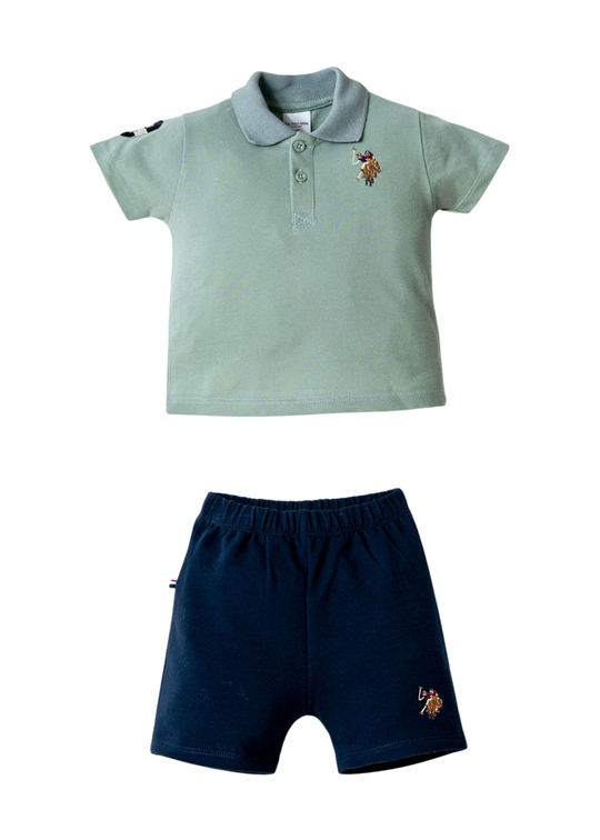 Set of 2 Pieces Green Polo Shirt and Navy Shorts USB2885 V3 Us Polo Assn