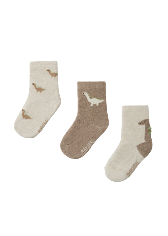 Set 3 Perechi Sosete Bej cu Dinozauri pentru Baieti 10248 – Mayoral