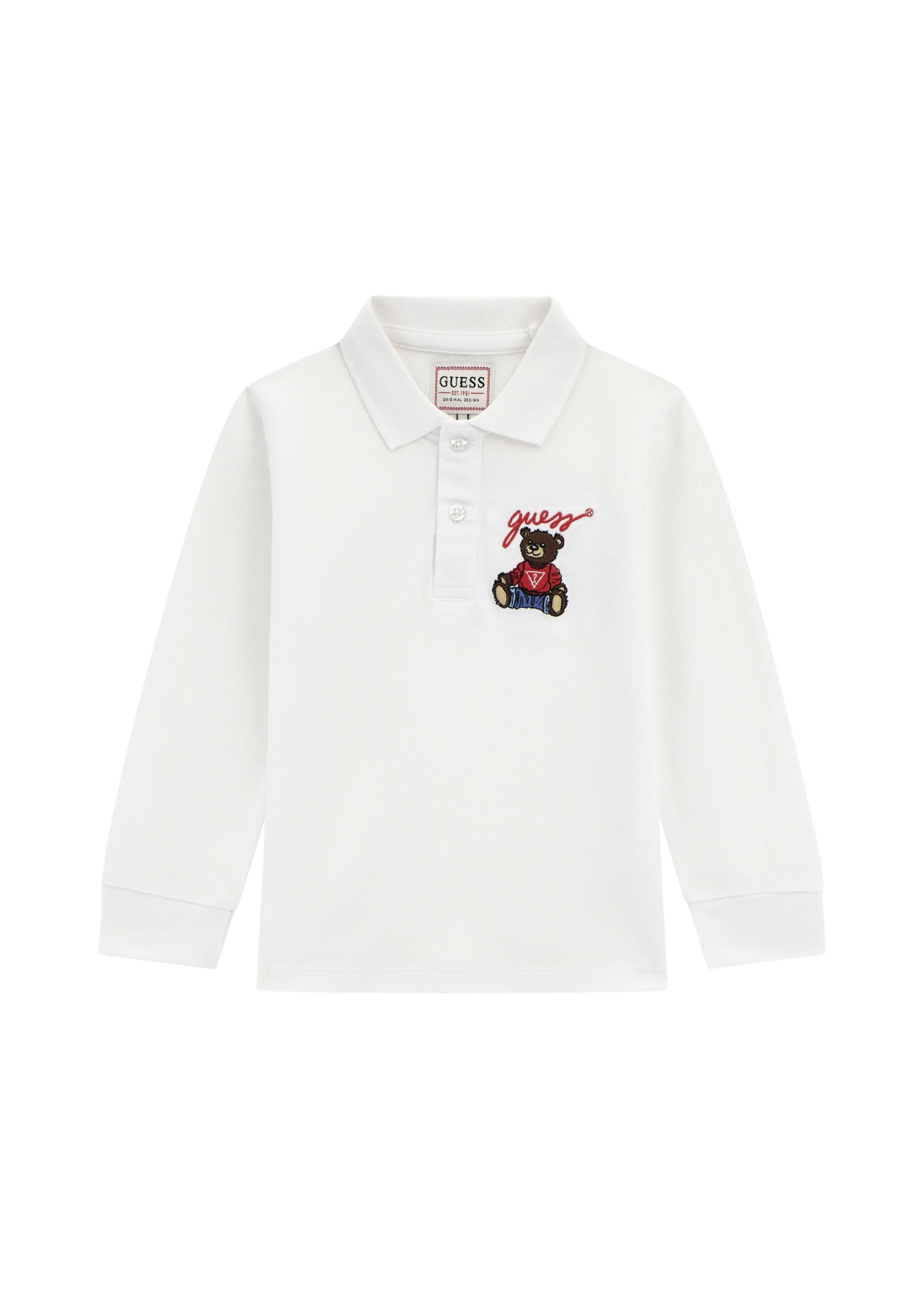 Bluza Polo Alba cu Maneca Lunga cu Urs N5YP00 KADZ4 G011 Guess