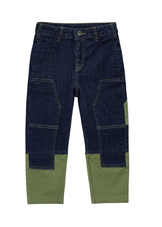 Pantaloni Lungi Denim Bleumarin cu Insertii Verzi 0H166 – Sarabanda
