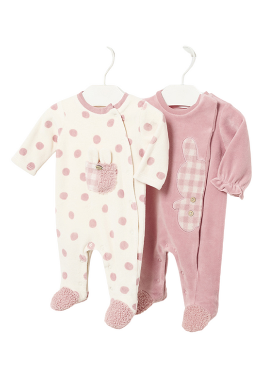 Set of 2 Long Jumpsuits Cream Velor with Pink Polka Dots 2781 col 95 Mayoral