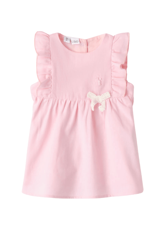 Rochie Roz din In cu Bumbac si Maneci cu Volanase 8134 iDO