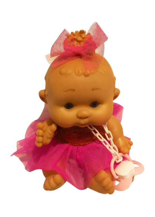 Papusa Parfumata cu Rochita Tull Ciclamen si Top cu Strasuri - 26 cm - 0439 - Nines