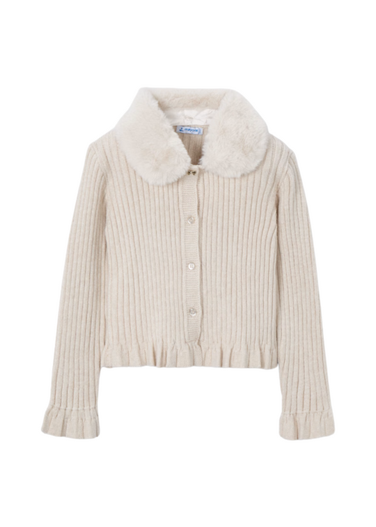 Cream Knitted Cardigan with Fur Collar 4311 Mayoral