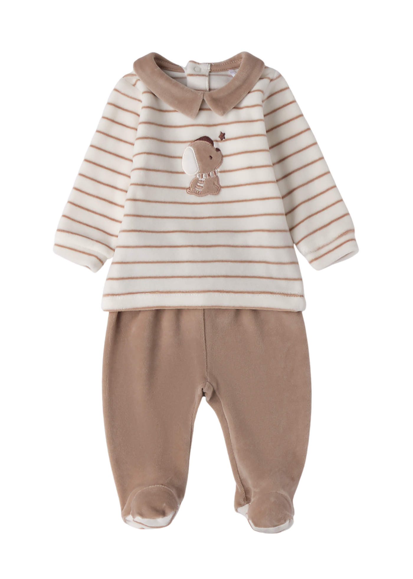 Set 2 Piese Bluza si Pantaloni Velur Bej cu Catel 4.F004/00 iDO