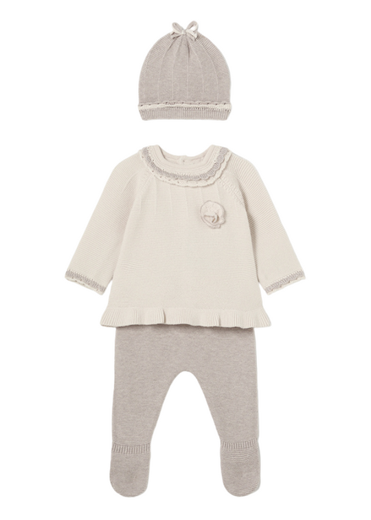 Set of 3 Beige Knitwear Blouse Pants and Fes 2502 col 39 Mayoral