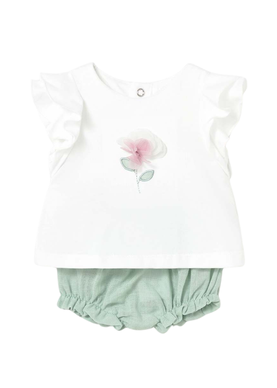 Set Tricou Ivory si Pantaloni Scurti Verzi 1289 Mayoral