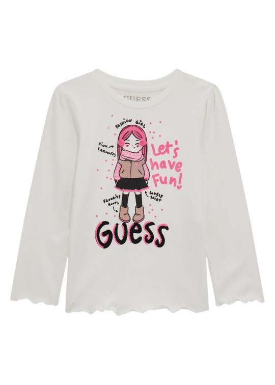 White Blouse with Long Sleeve Print Girl K4BI15 J1313 G011 Guess
