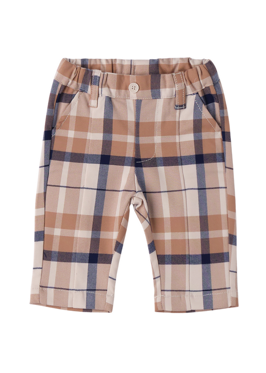 Beige Checked Long Pants with Navy Blue and Brown 3.F681/00 Minibanda