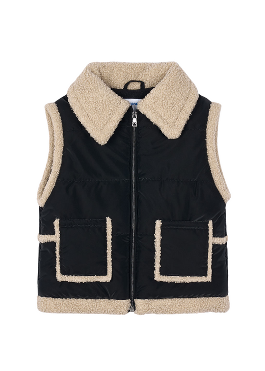 Black Fas Vest with Beige Fur Collar 4313 Mayoral