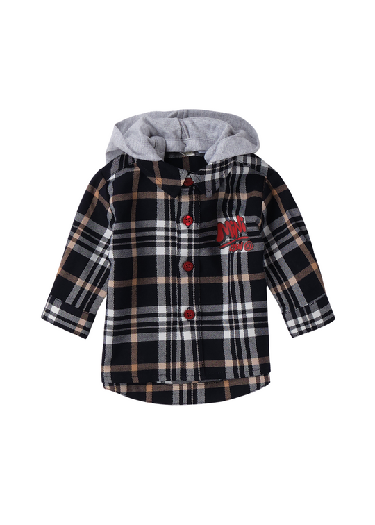 Casual Shirt Checkered Navy Blue with Beige and Hooded 4.F036/00 iDO