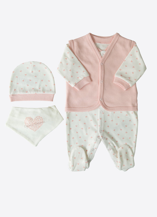 Set de 4 Piese din Bumbac Organic Alb cu Stele Roz pentru Fetite S31078 – KitiKate