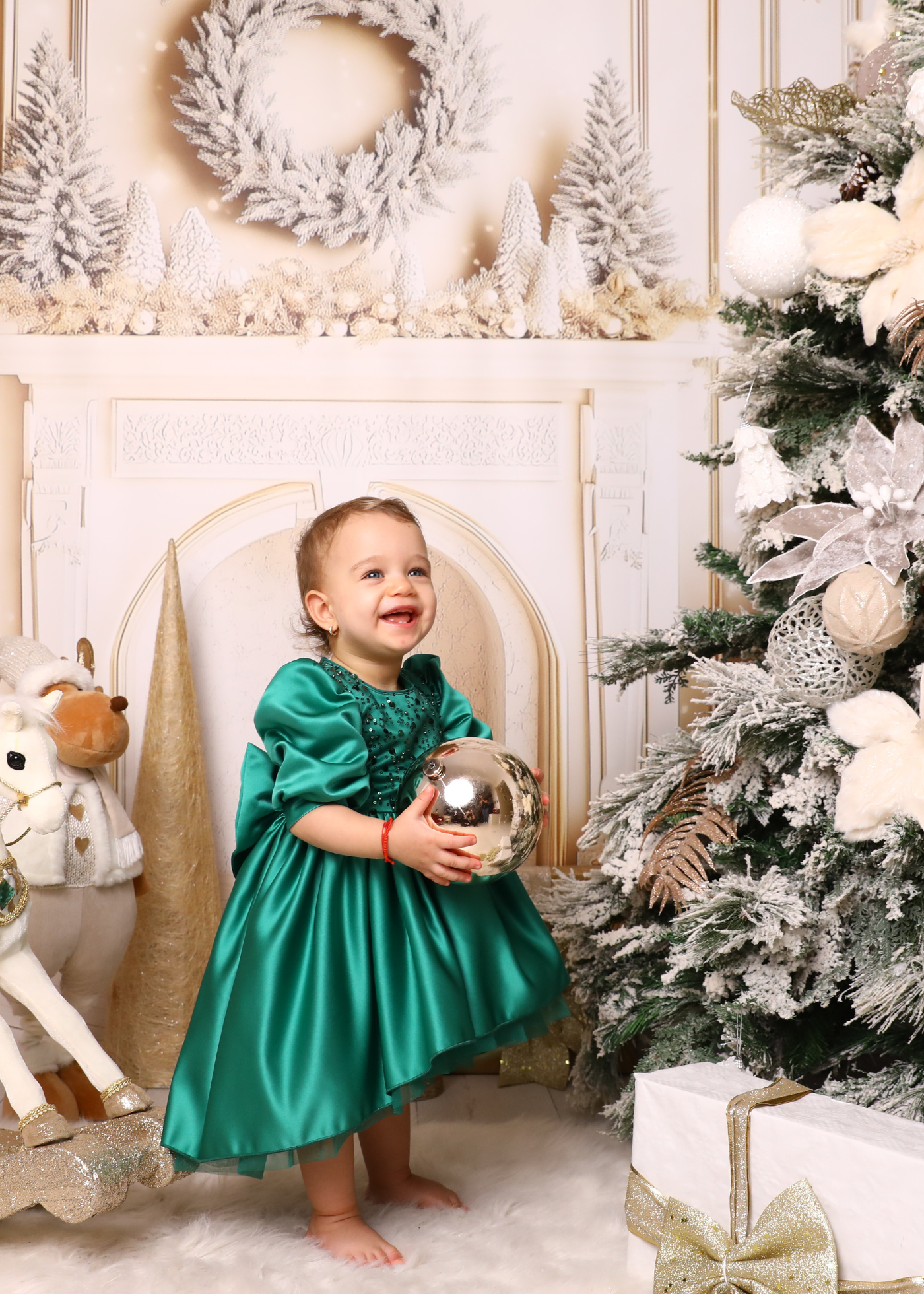 Elegant Olivia Green Dress with Train and Bow AnneBebe