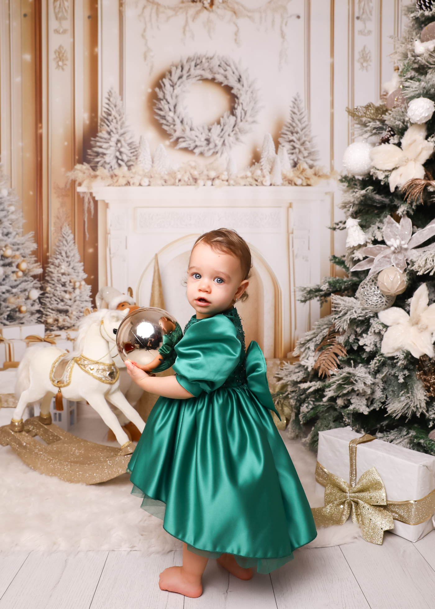 Elegant Olivia Green Dress with Train and Bow AnneBebe