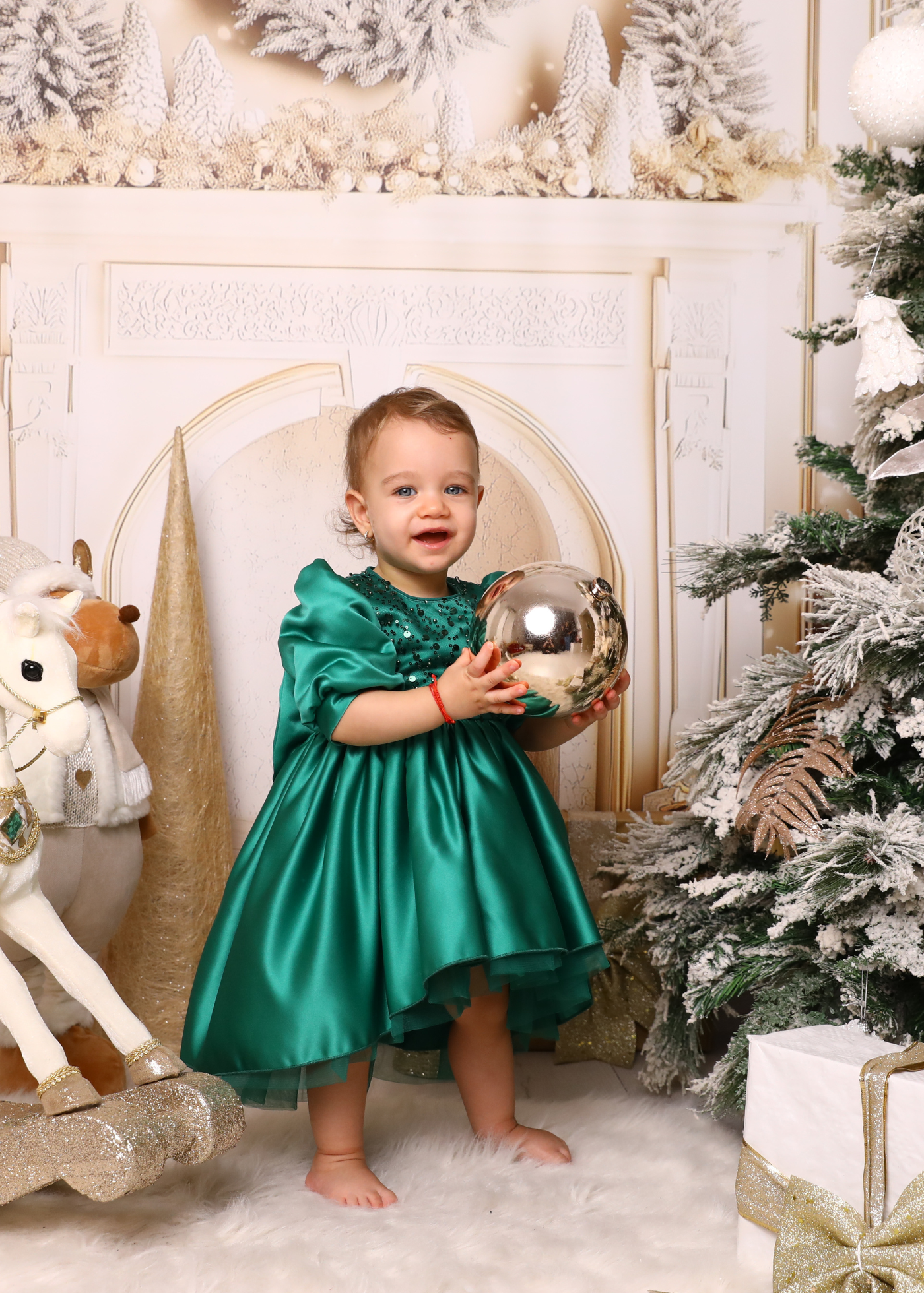 Elegant Olivia Green Dress with Train and Bow AnneBebe