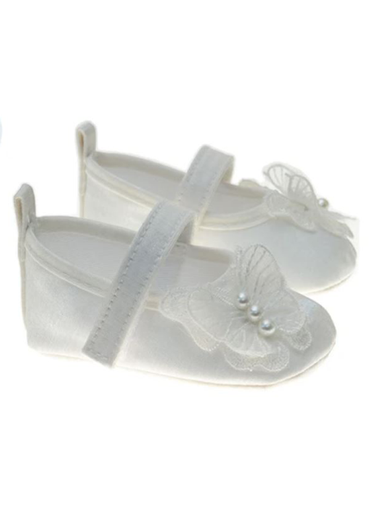 Balerini Saten Crem Cu Fluture & Perle 231214 Sinderella