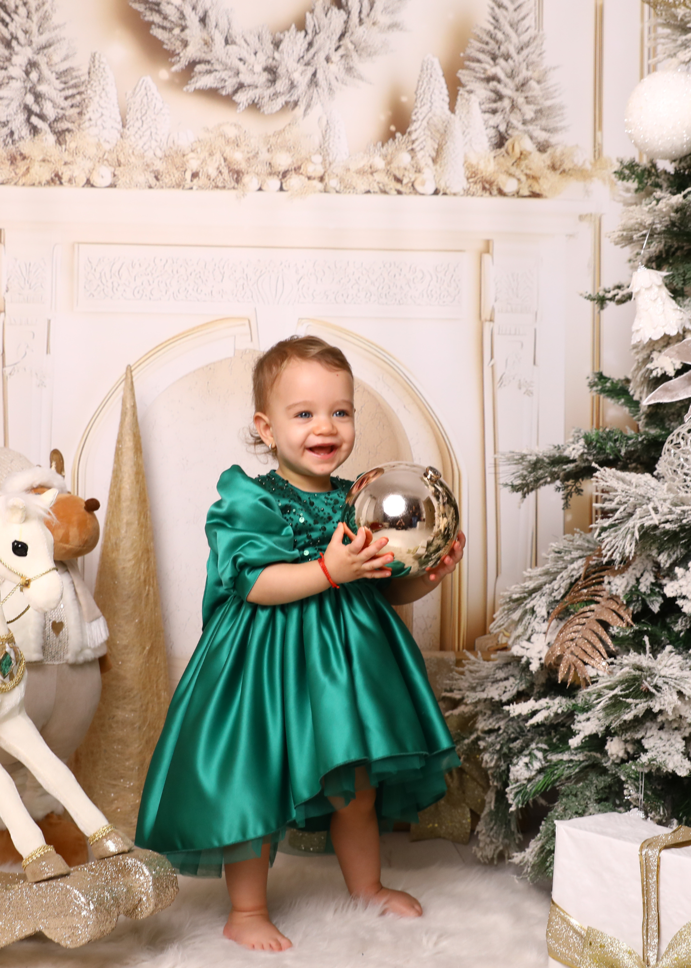 Elegant Olivia Green Dress with Train and Bow AnneBebe
