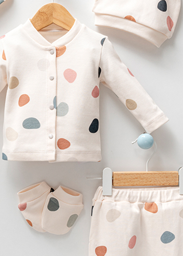 Set of 5 Boys' Casual Cotton Cream With Colorful Polka Dots 5002 Bubbles