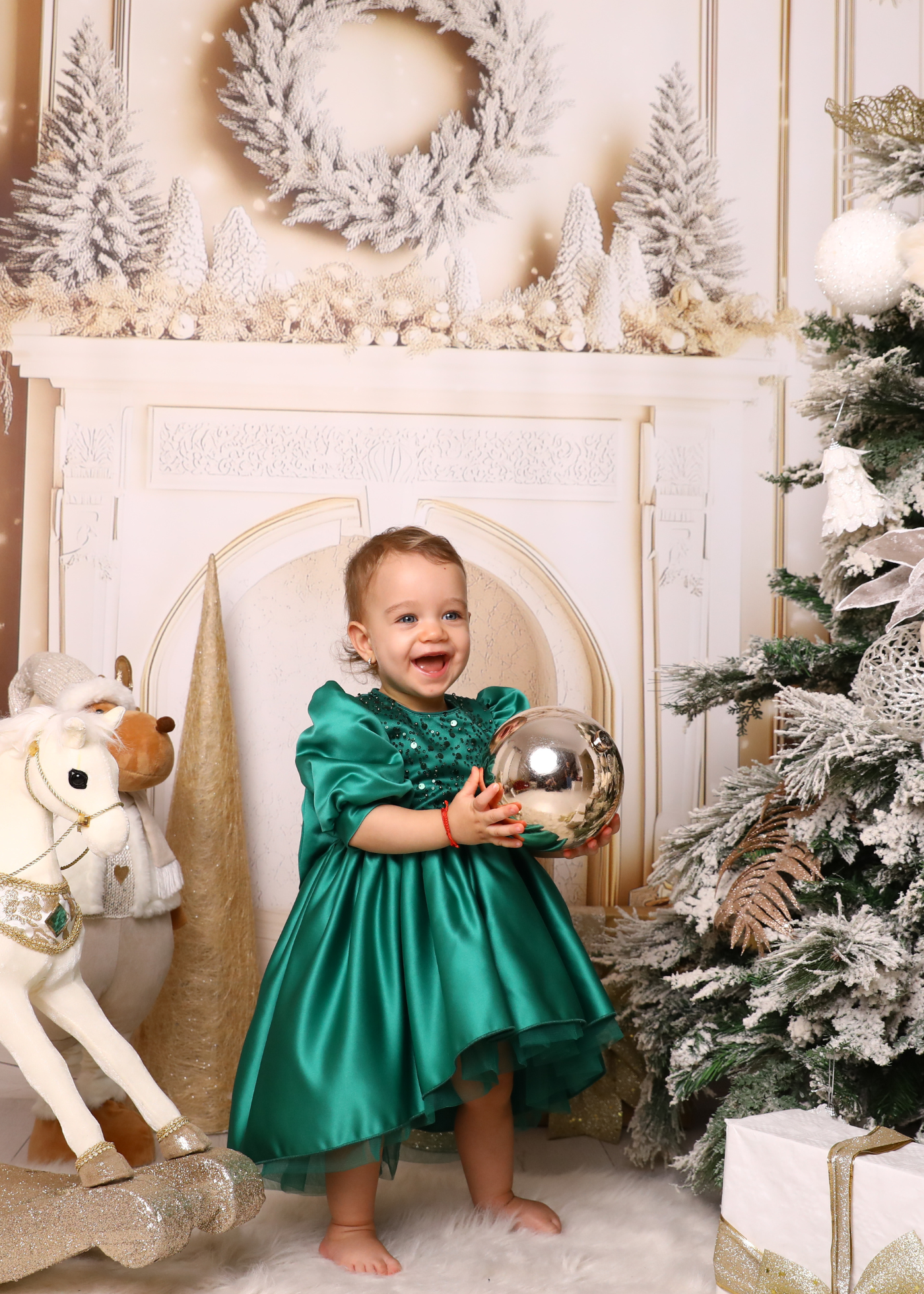 Elegant Olivia Green Dress with Train and Bow AnneBebe