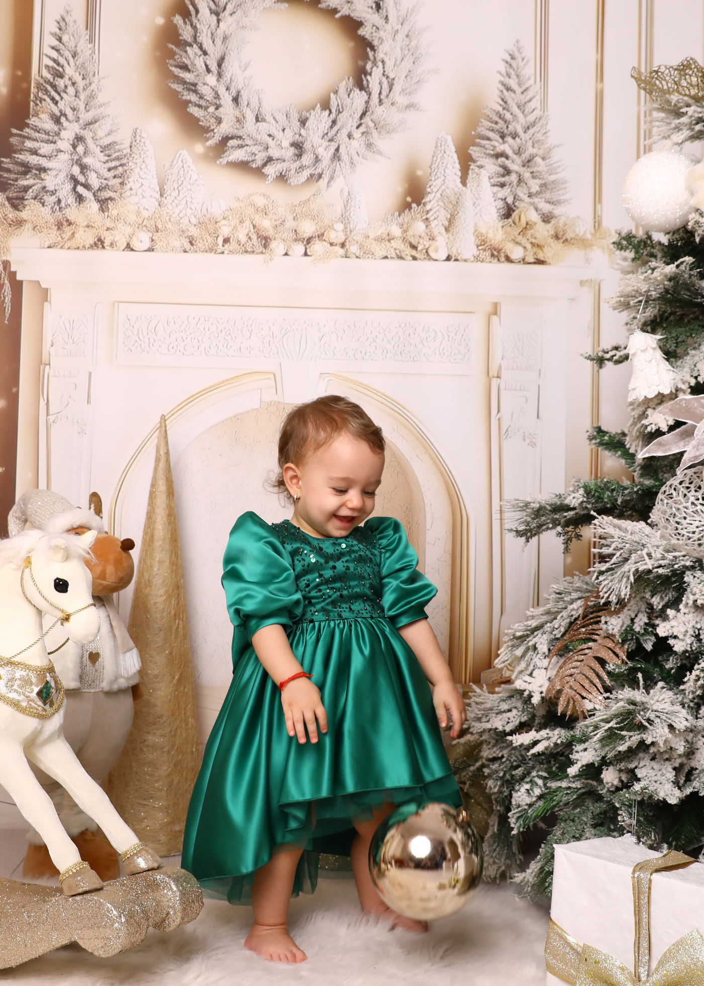 Elegant Olivia Green Dress with Train and Bow AnneBebe