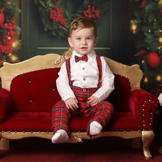 Костюм Біла Сорочка Штани Підтяжки Картатий Червоний З Зеленим AnneBebe