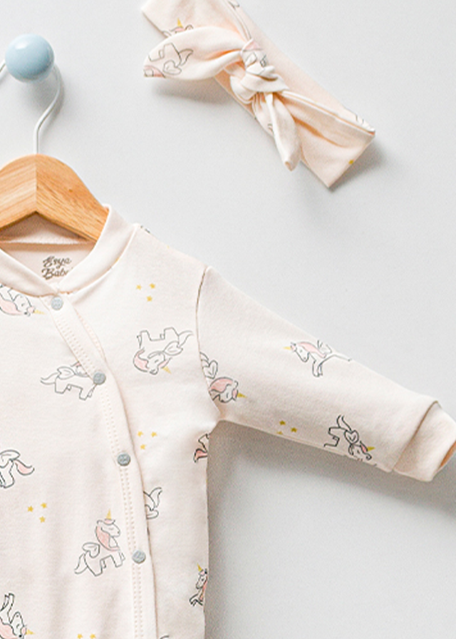 Ivory long jumpsuit with unicorn print art 1011 Bubbles