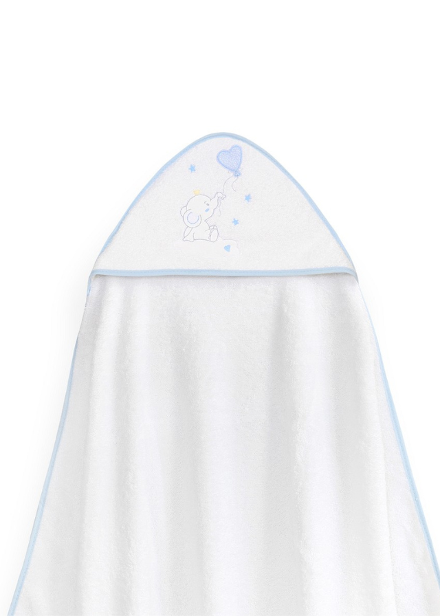 Prosop cu Capison 100x100 cm si Bavetica Alb-Bleu cu Elefantel 01247-11 Interbaby