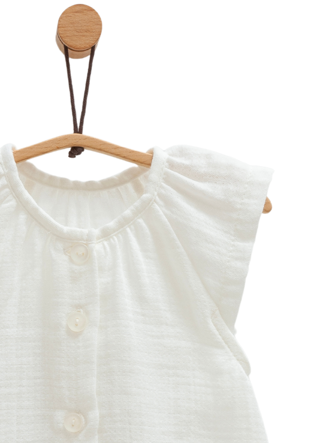 Salopeta Scurta Muselina Crem cu Nasturi Little Girl TK1659 Mell Sweet Baby