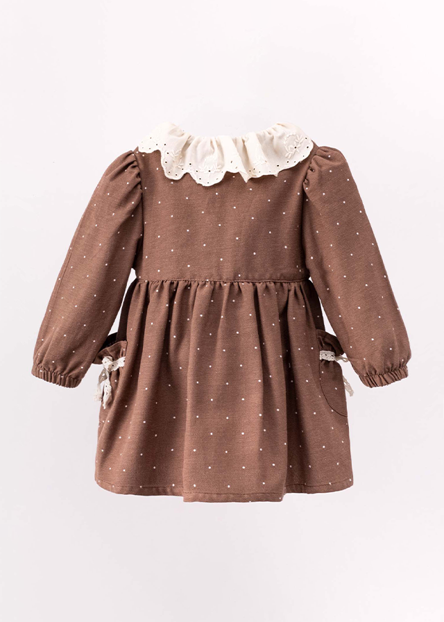 Brown dress with long sleeves with cream peaks and lace collar art MJ089 Mary&amp;Joe