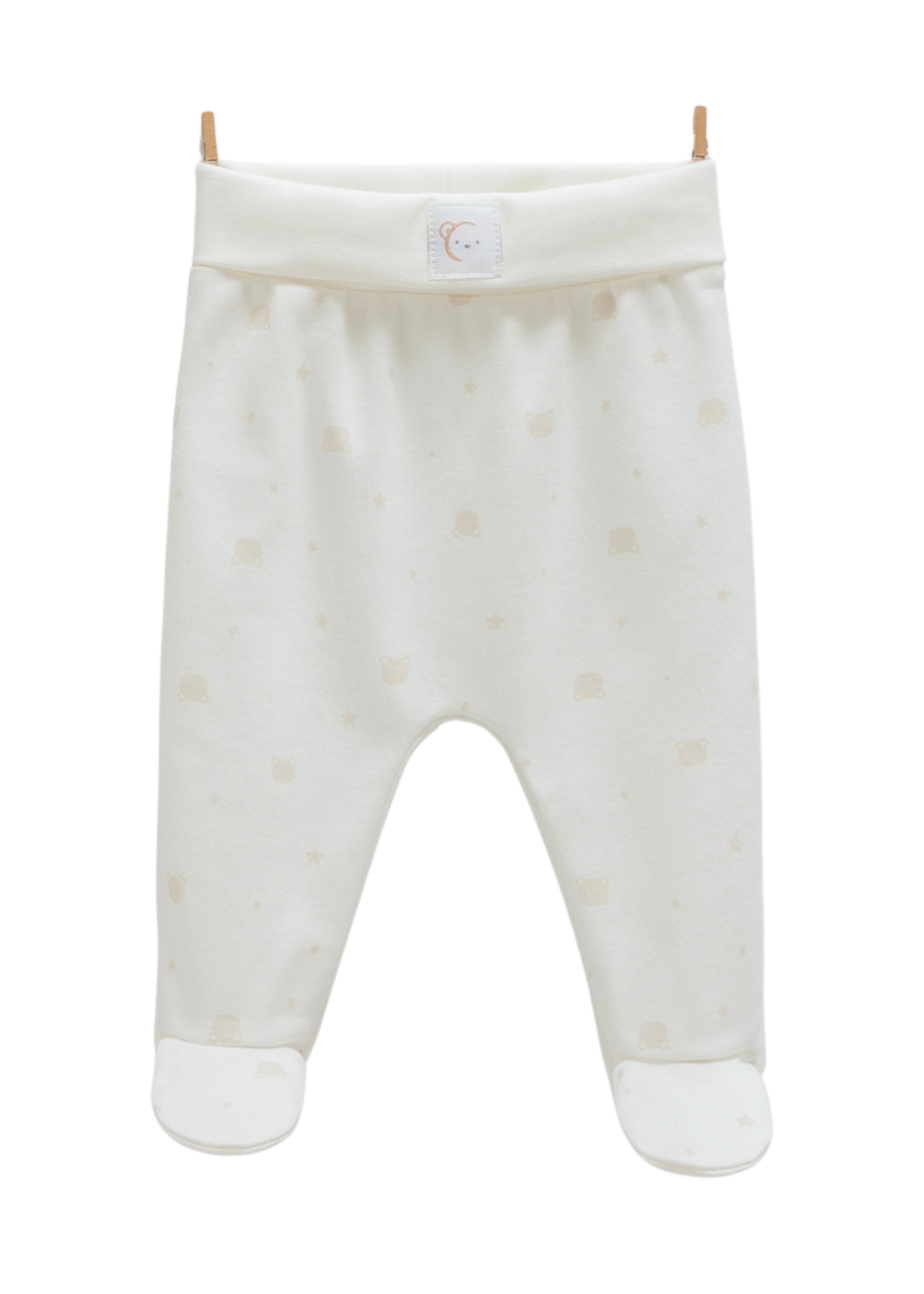 Set 2 Perechi de Pantaloni din Bumbac cu Picior Crem cu Ursuleti APE1465 Mell Sweet Baby