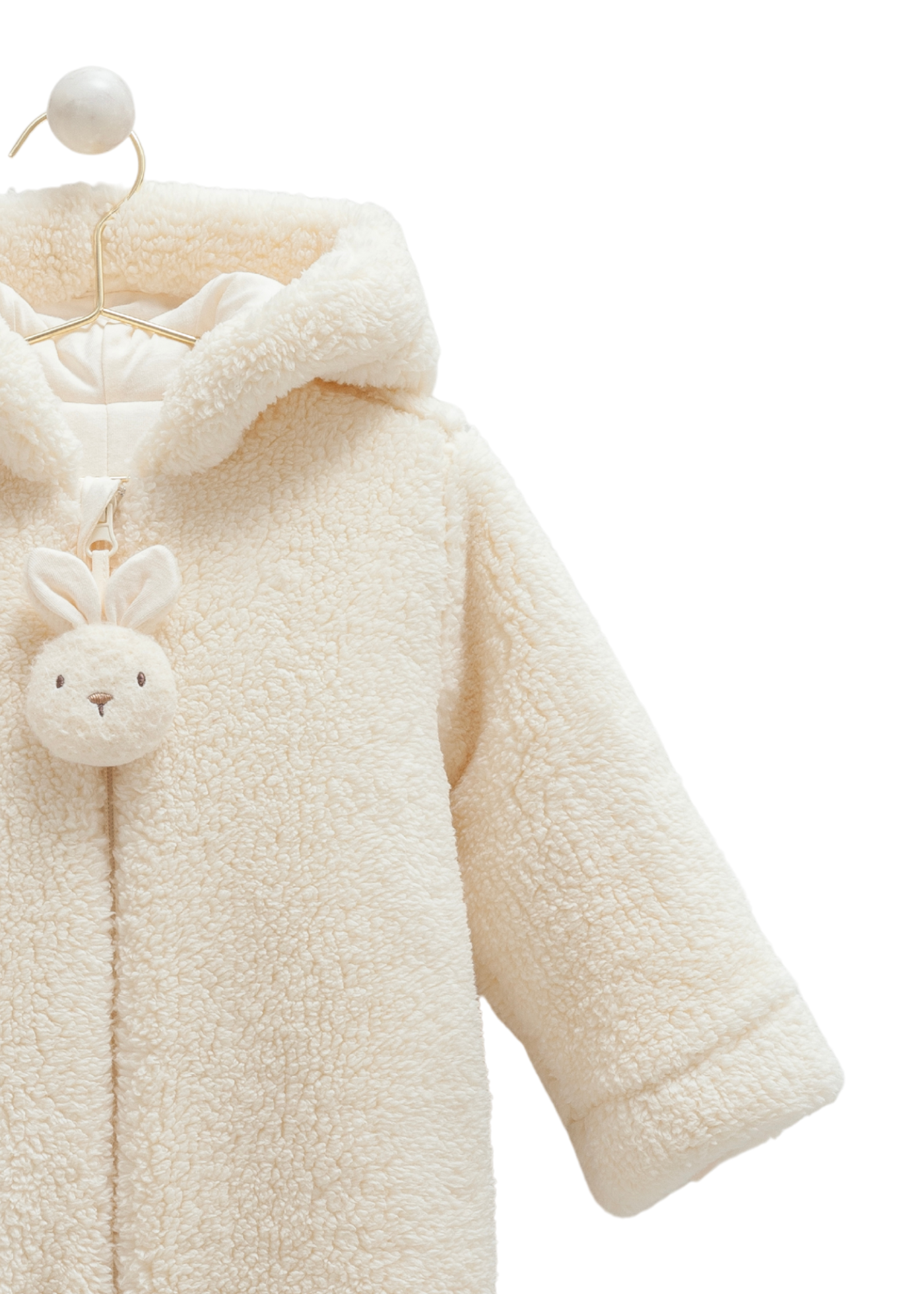 Combinezon Crem din Plus cu Gluga si Iepuras la Fermoar TE2117 Mell Sweet Baby