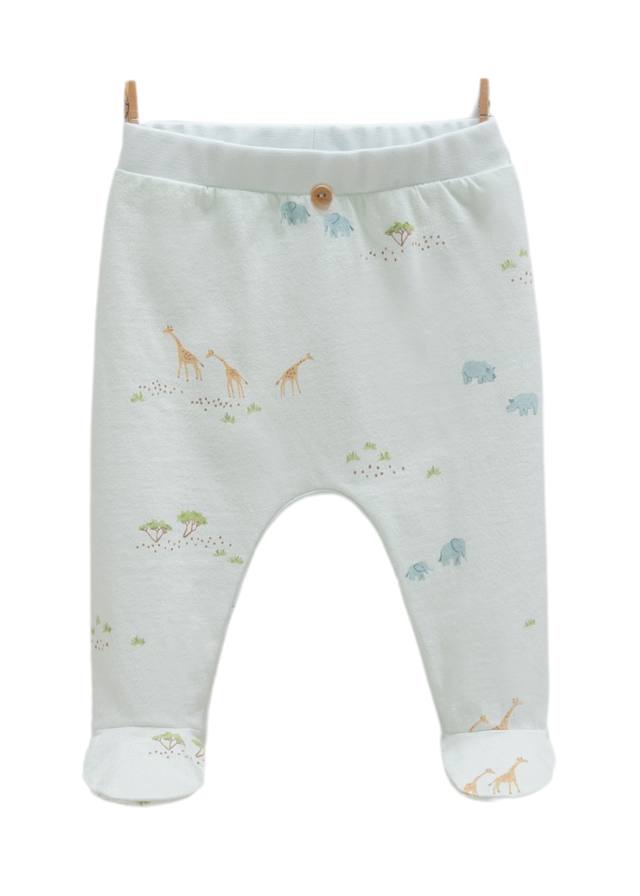 Set Body cu Maneca Lunga si Pantaloni Bleu cu Animale Safari Time BPE1821 Mell Sweet Baby