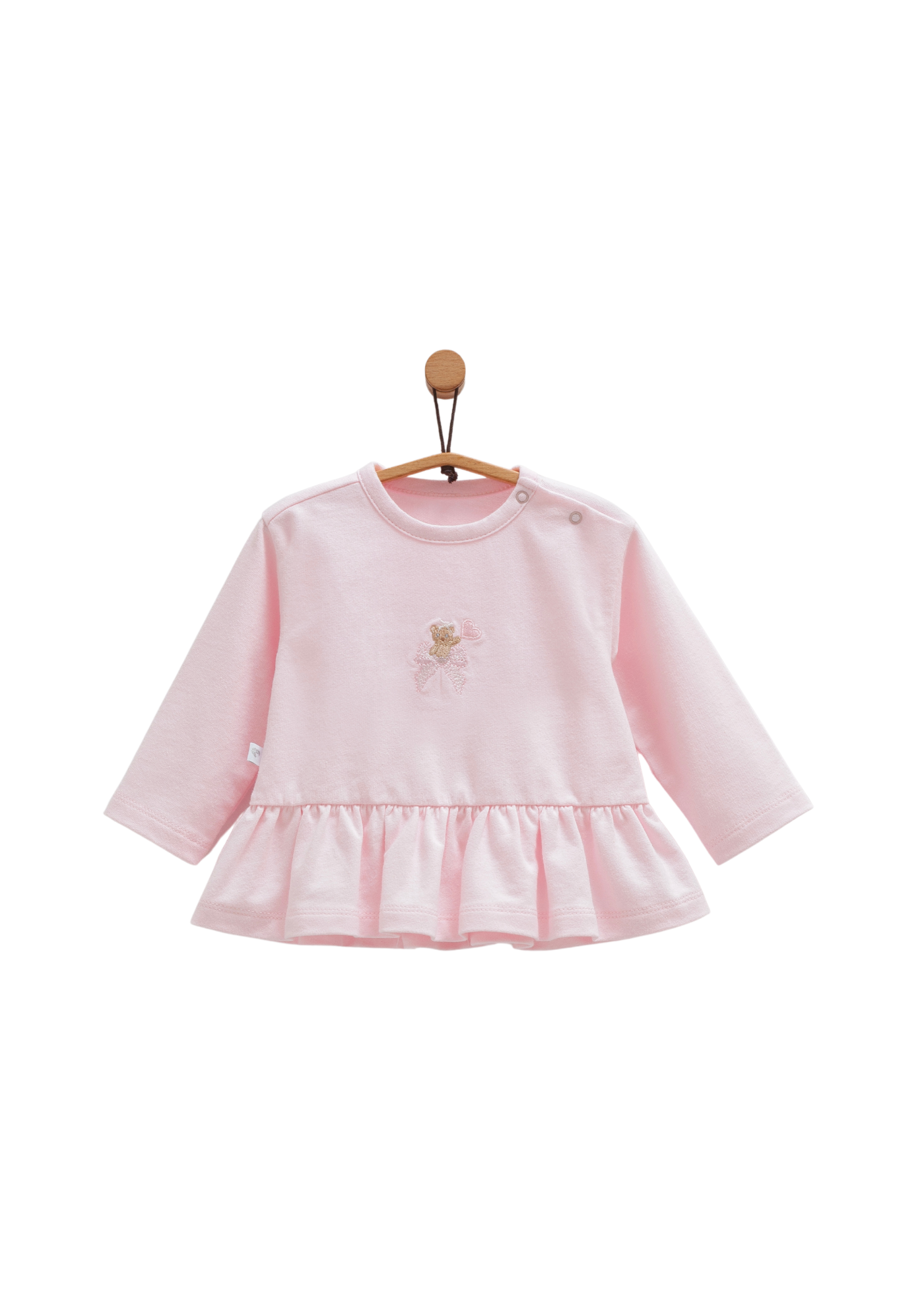 Set 2 Piese Bluza Roz cu Maneca Lunga cu Urs si Pantaloni Lungi cu Dunga Crem TKK1400 Mell Sweet Baby