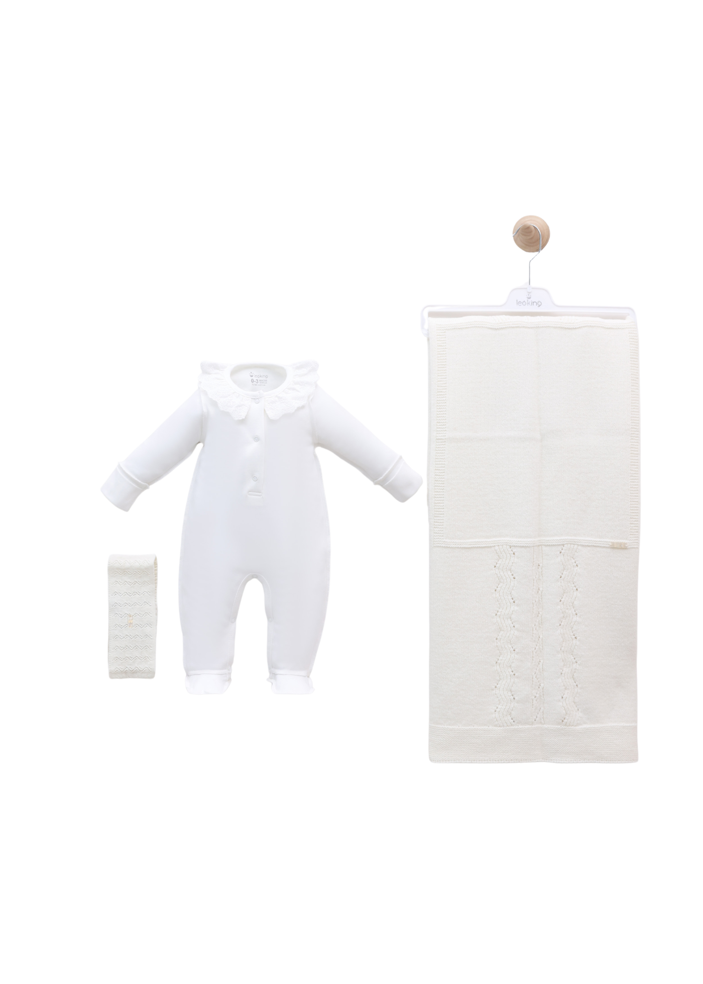 Set Maternitate 9 Piese Alb cu Lana Merinos 3456 Leo King