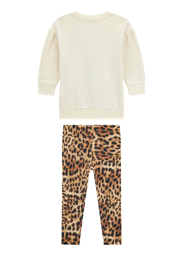 Set 2 Piese Bluza Sport Crem cu Inimi si Colanti Imprimeu Leopard Bej K4BG02 KCG14 P20I Guess