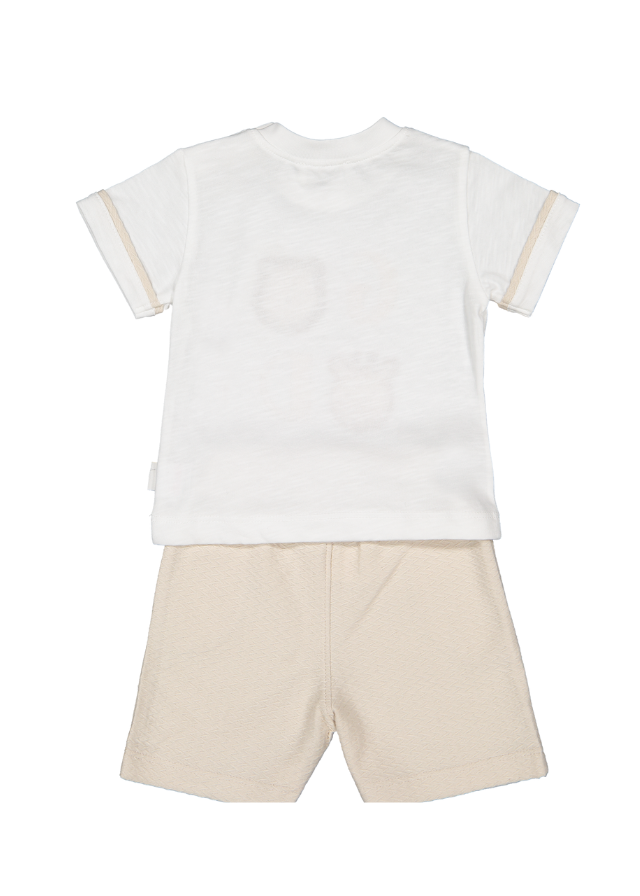 Set 2 Piese Tricou Crem cu Leu si Girafa si Pantaloni Scurti Bej Good Adventure K4786 Bebetto