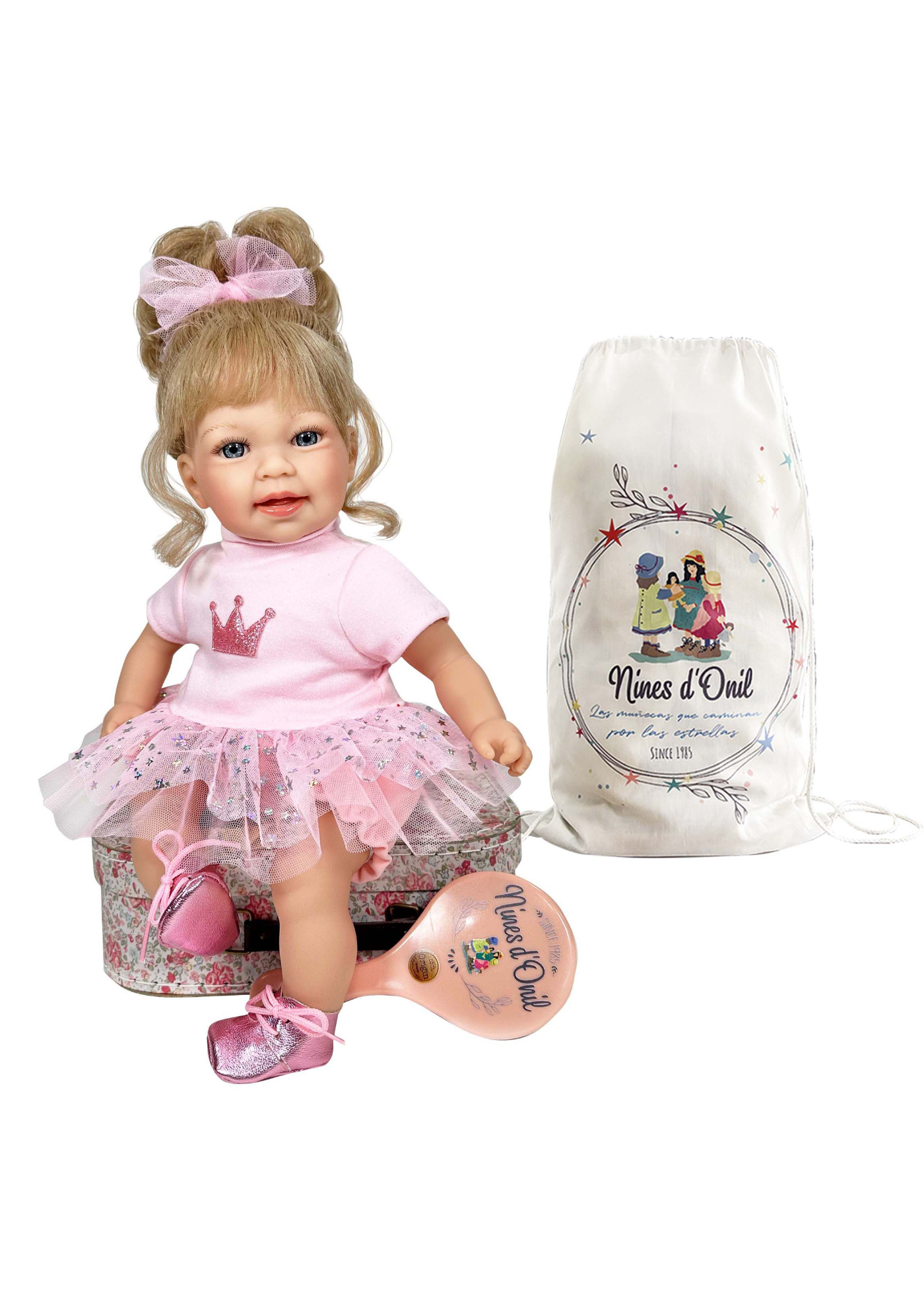 Papusa Parfumata Susi Blonda cu Mecanism Fustita Tull Roz cu Sclipici – 40 cm – 5163 – Nines