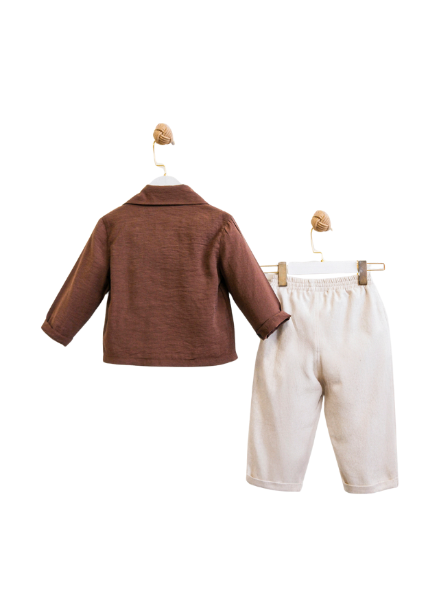 Set 3 Piese Jacheta Maro Pantaloni Lungi Bej si Tricou MJ141 Mary & Joe