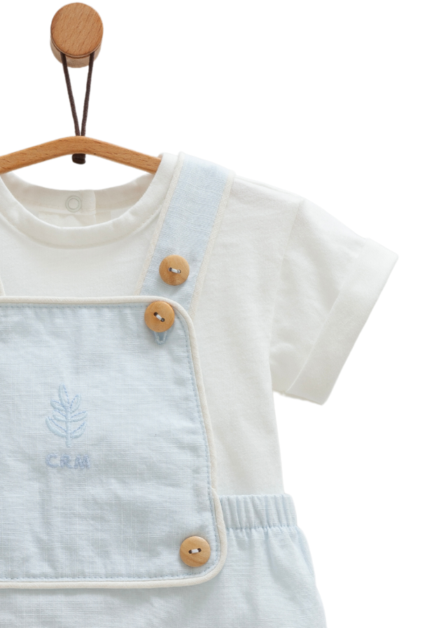 Set 2 Piese Salopeta Scurta Bleu si Tricou Crem Serenity Boy SLE1752 Mell Sweet Boy
