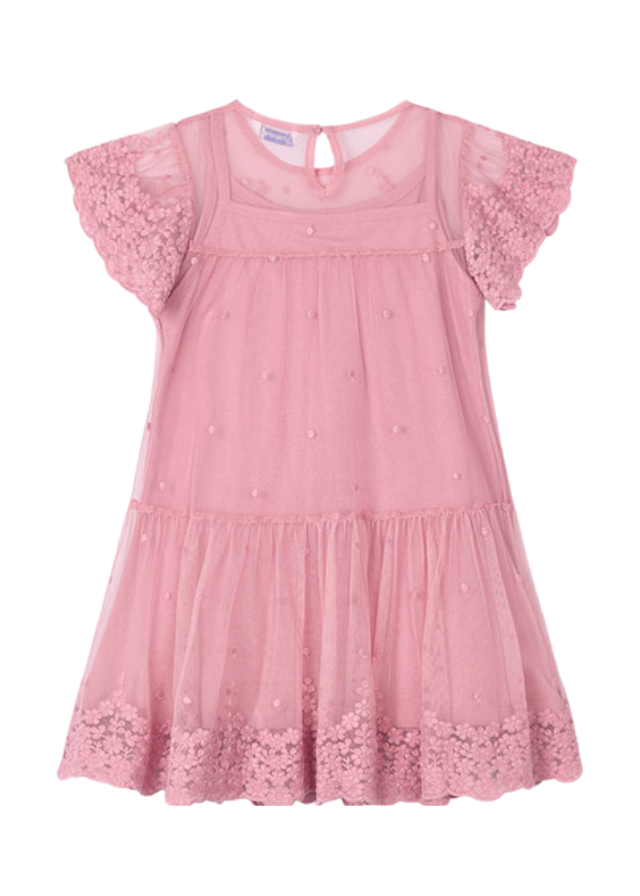 Rochie din Tulle Roz Pudra cu Broderie Dantela 3909 Mayoral