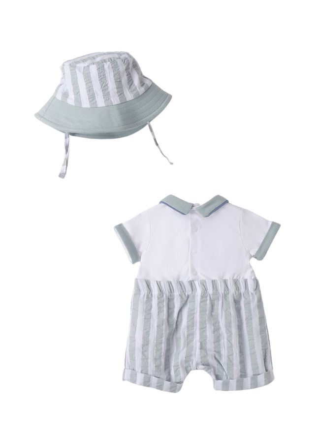 Set Salopeta Scurta cu Dungi Verzi si Palarie 3.B685/00 Minibanda