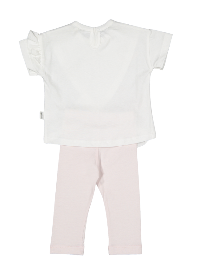 Set 2 Piese Tricou Crem si Colanti Roz Baby Girl K4775 Bebetto