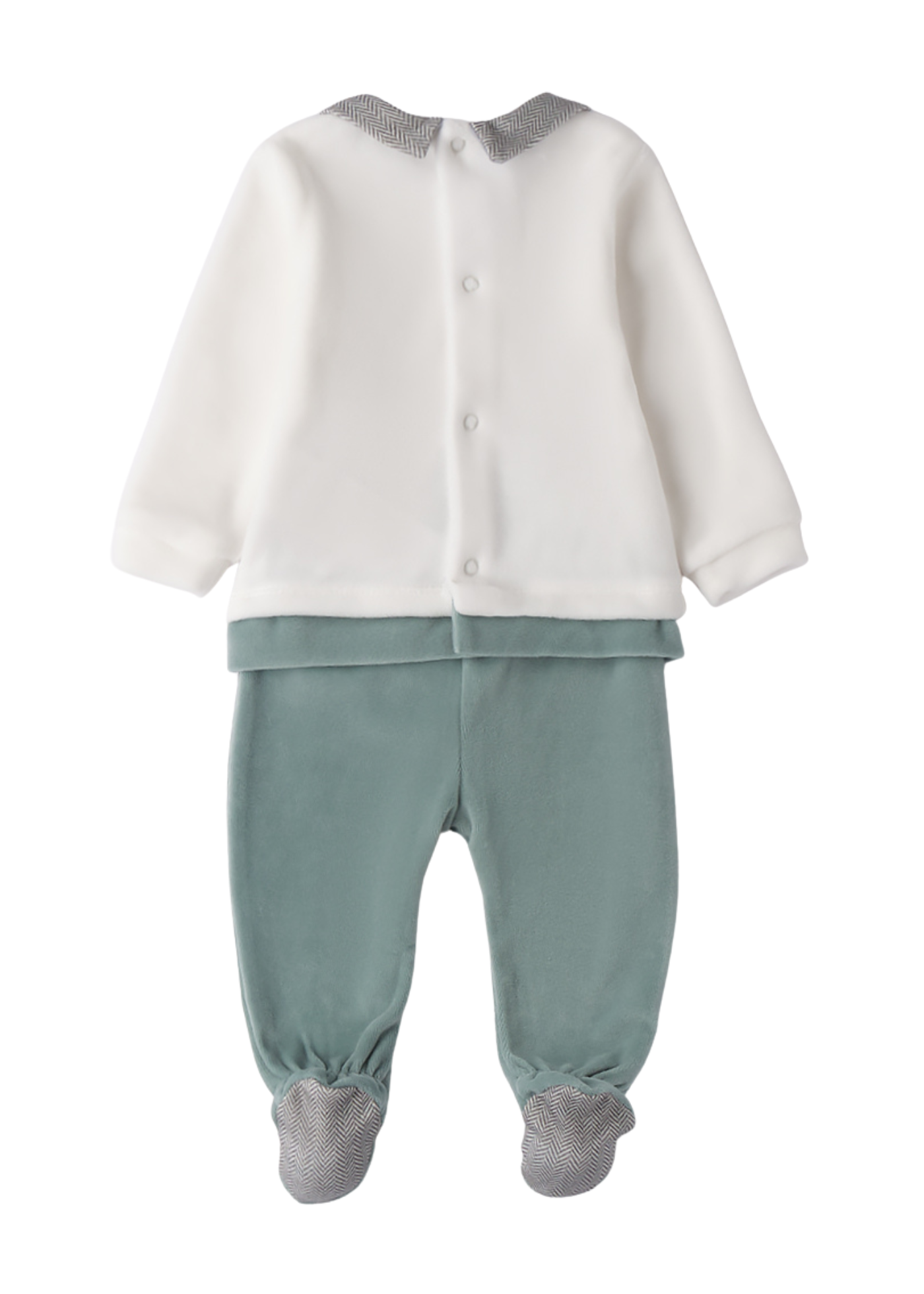 Set 2 Piese Velur Bluza si Pantaloni Crem cu Verde cu Pinguin 3.F639/00 Minibanda