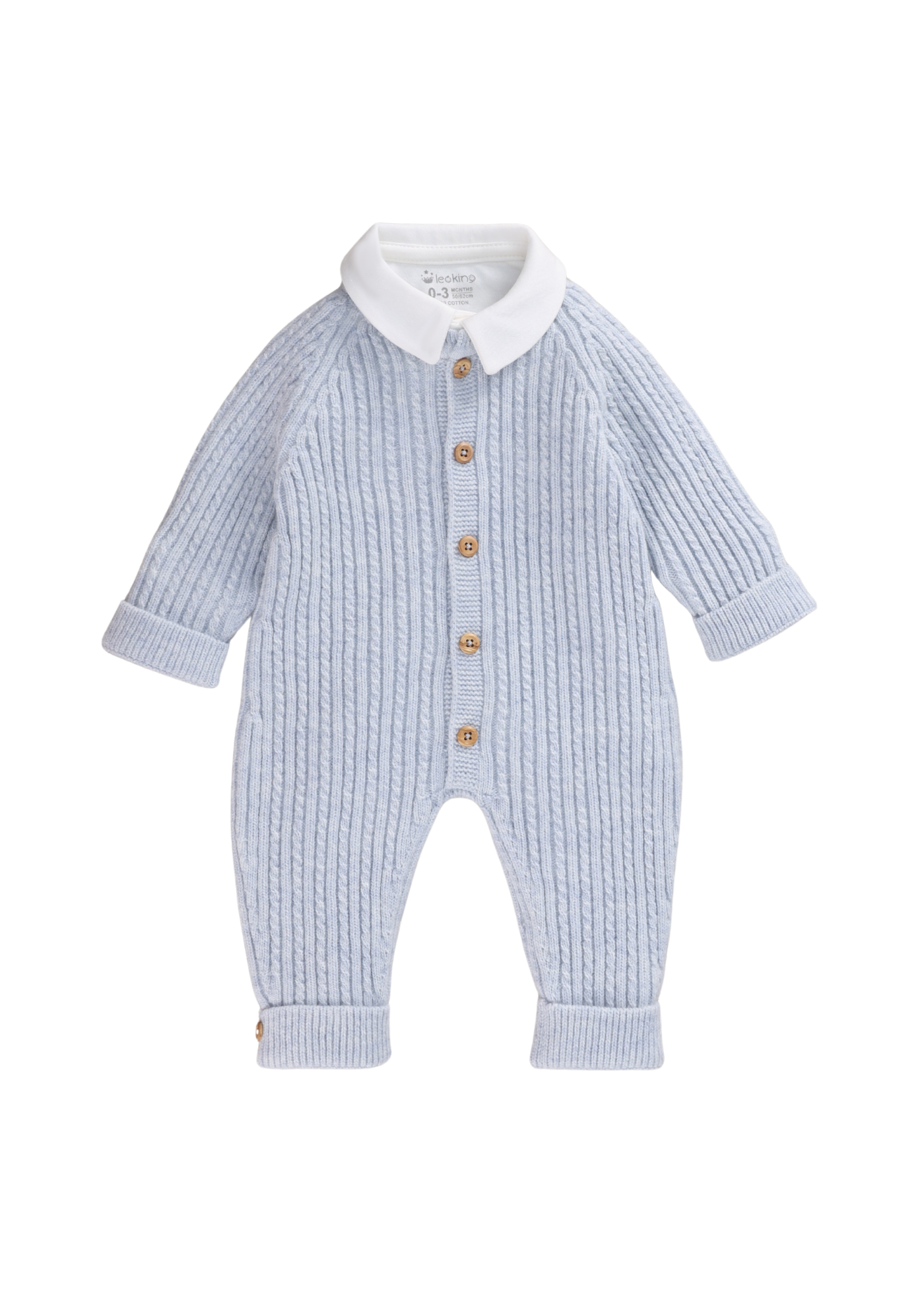 Set 3 Piese Salopeta Lunga Bleu Tricotata cu Lana Merinos Body si Fes 9327 Leo King