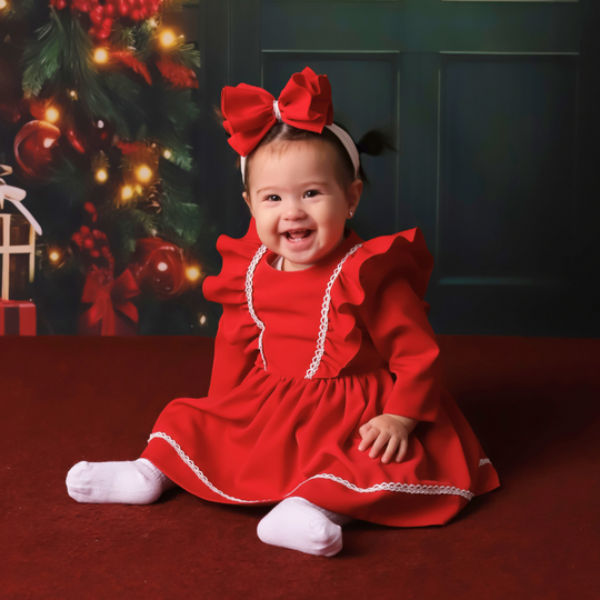 Elegant Dress for Girls Red Ruffles on the Bust AnneBebe