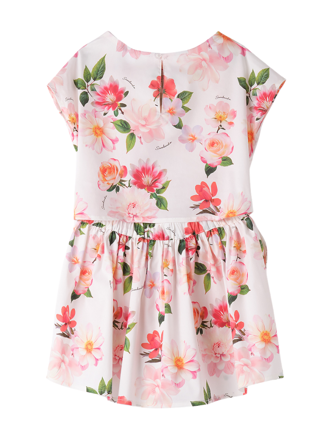 Rochie Alba Fara Maneci cu Imprimeu Flori Multicolore 0.B230/00 Sarabanda