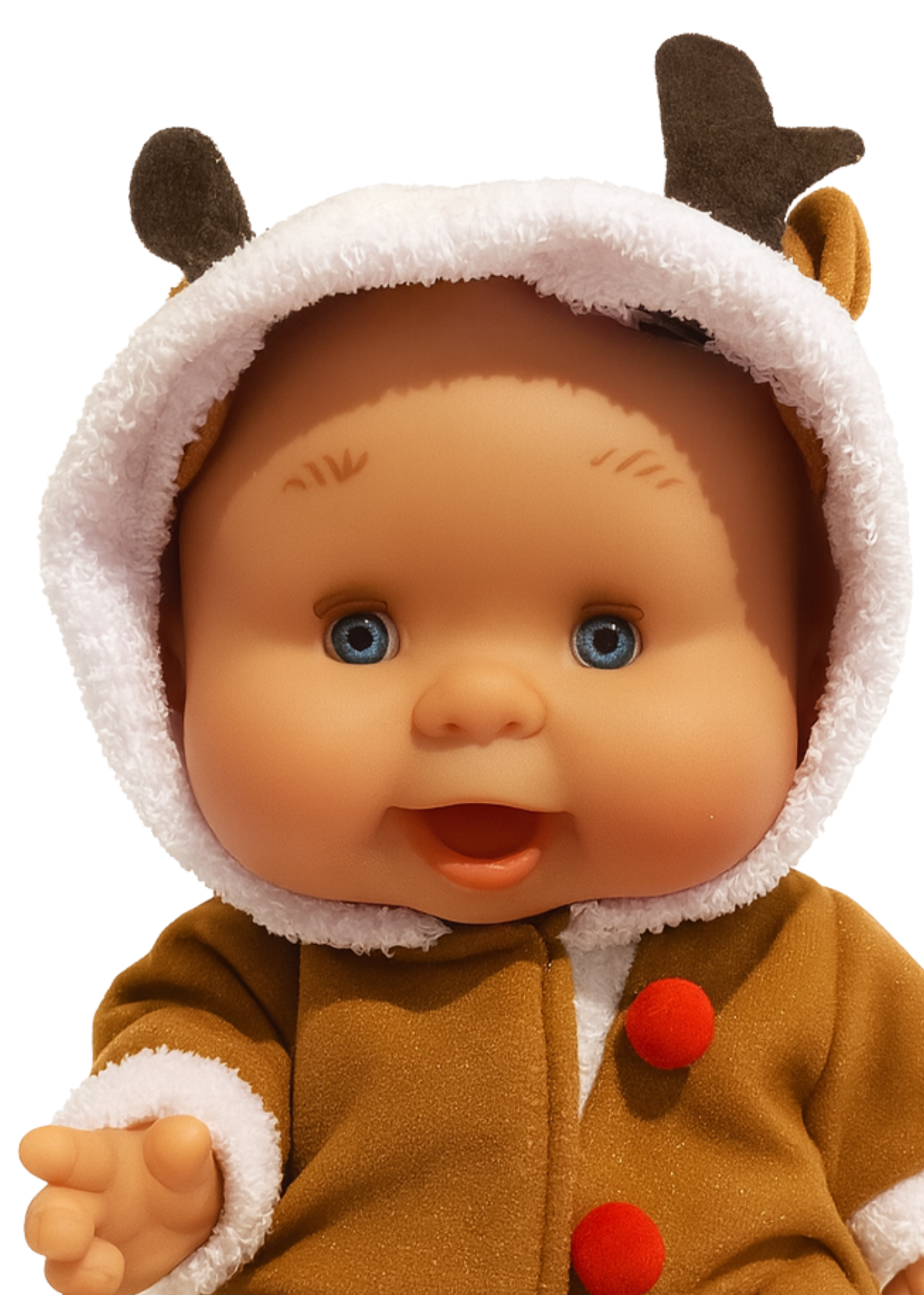 Papusa Parfumata Baietel Xmas cu Salopeta cu Gluga Maro - 26 cm - 0489 - Nines