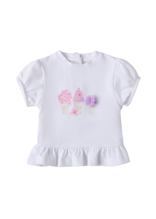 Tricou Alb cu Imprimeu Inghetate 3.B726/00 Minibanda