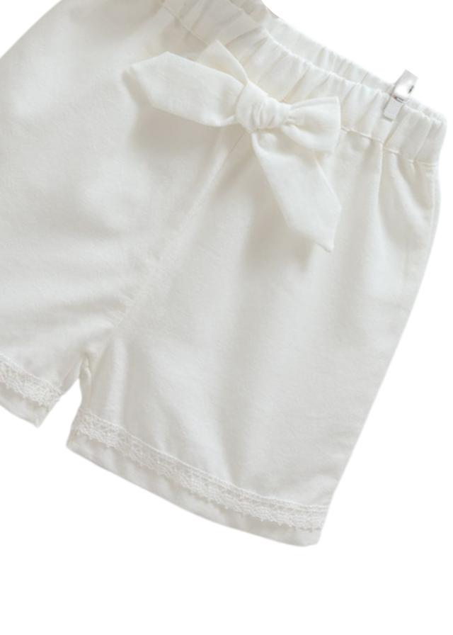 Set 2 piese top si pantaloni scurti albi bumbac broderie sparta 9774 Mell Sweet Baby